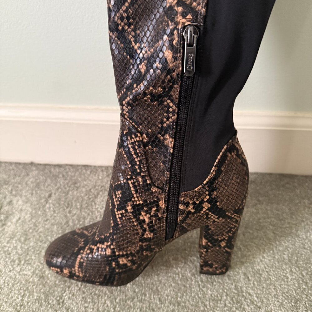 Circus by Sam Edelman Brown Coffee Snakeskin Embossed Tall Stretch Boots Size 6